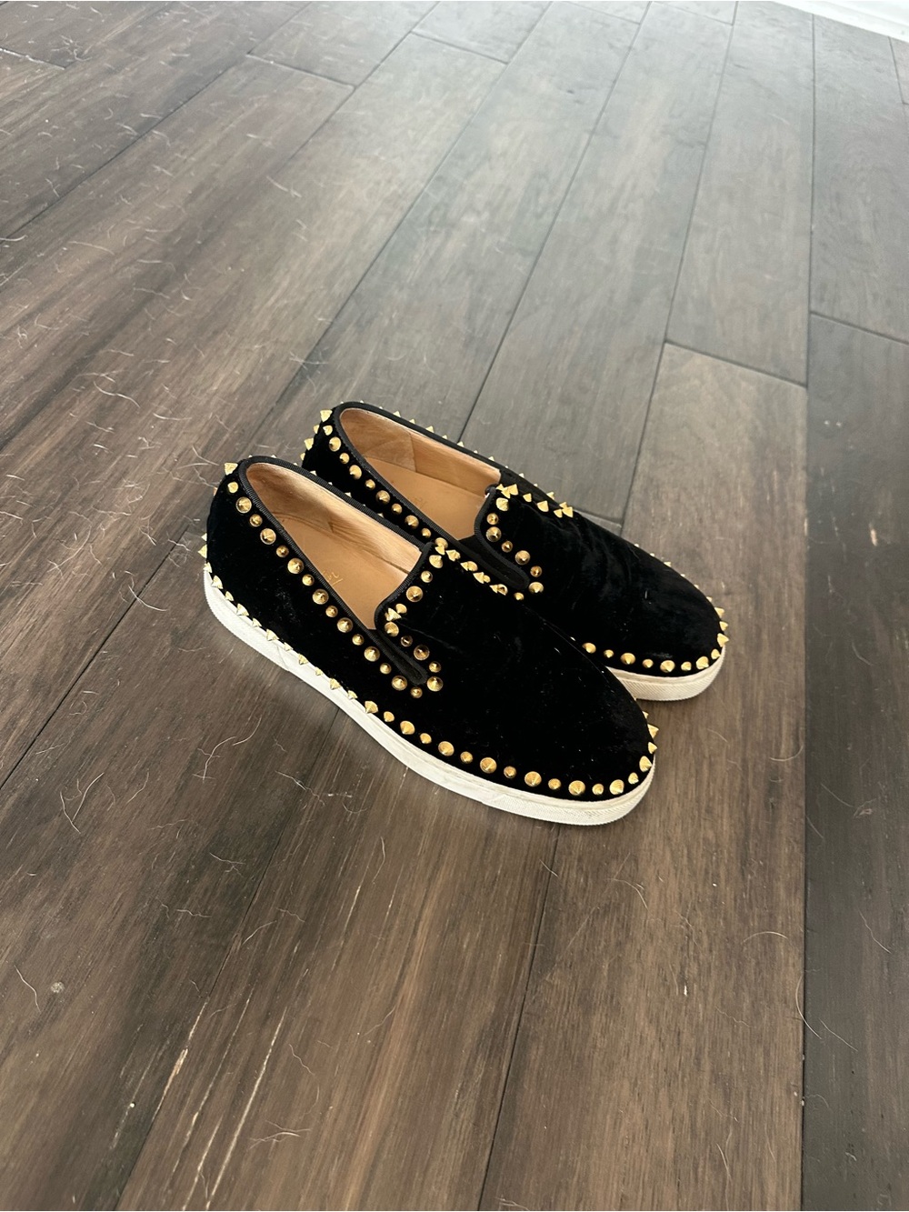 Christian louboutin pik boat shoes Black with gold Studded Slip-On Shoes